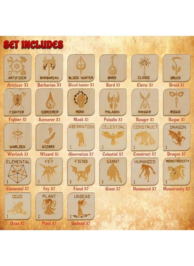 CZYY - D&D Tabletop Game Tokens Fantasy Rpg Hero And Monster Token Set Of 112 Pieces Perfect For Dungeons & Dragons And Pathfinder (Wooden) - Image 1