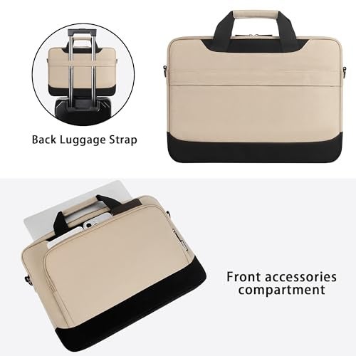 DOMISO 17-17.3 Inch Laptop Bag Large Capacity Laptop Shoulder Bag for Dell XPS/HP Pavilion 17/Lenovo Chromebook 317, Beige - Image 3