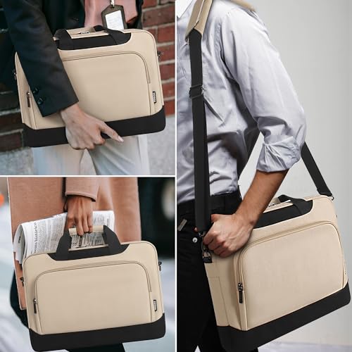 DOMISO 17-17.3 Inch Laptop Bag Large Capacity Laptop Shoulder Bag for Dell XPS/HP Pavilion 17/Lenovo Chromebook 317, Beige - Image 2