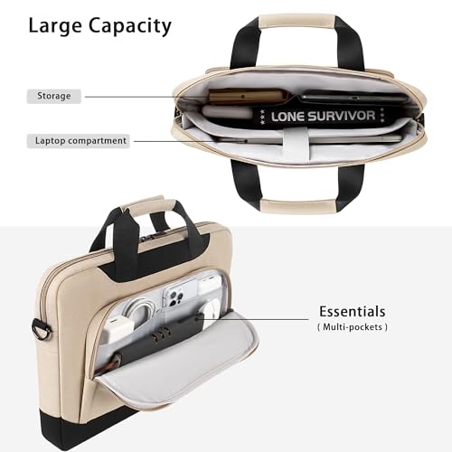 DOMISO 17-17.3 Inch Laptop Bag Large Capacity Laptop Shoulder Bag for Dell XPS/HP Pavilion 17/Lenovo Chromebook 317, Beige - Image 5