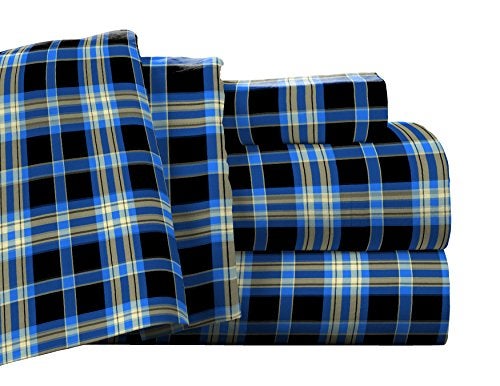 Pointehaven Flannel Deep Pocket Set with Oversized Flat Sheet, King, Ashby Plaid - Image 1