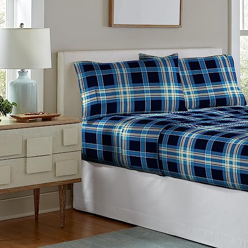 Pointehaven Flannel Deep Pocket Set with Oversized Flat Sheet, King, Ashby Plaid - Image 2