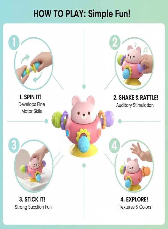 RNAZLIS 360 Degree Bear Spinning Toy for Babies 6+ Months - Suction Cup Sensory Activity Toy Rotating High Chair & Car Seat Toy - Image 3