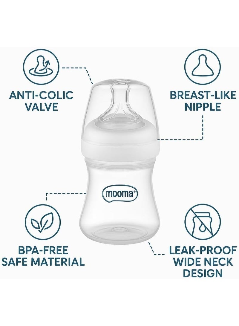 زجاجة رضاعة مووما كيندي للأطفال مزودة بصمام مضاد للمغص، خالية من مادة BPA، بفوهة عريضة وتدفق متوسط، سعة 150 مل – مناسبة للأطفال من عمر 6 إلى 18 شهرًا. - Image 4