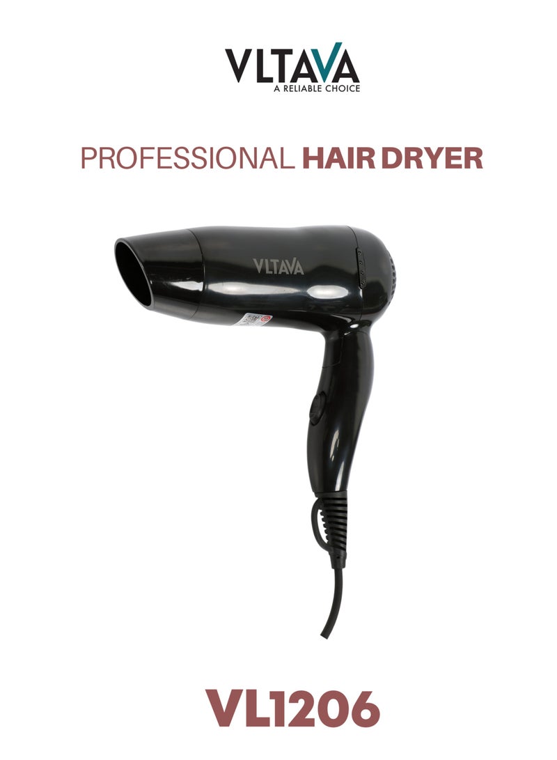 VLTAVA Professional Hair Dryer 1250W with Hot & Cold Wind, Styling Nozzle & Finger Diffuser VL1206 - Image 1