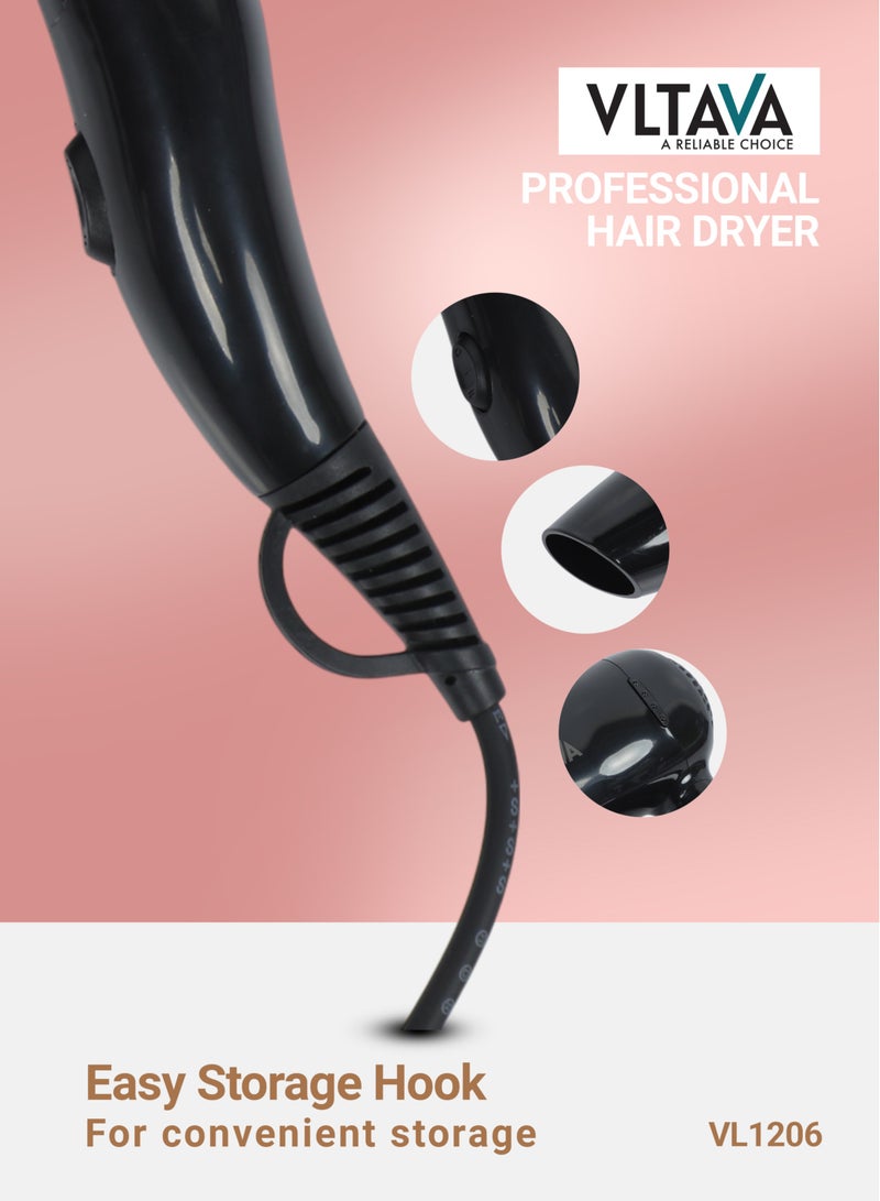 VLTAVA Professional Hair Dryer 1250W with Hot & Cold Wind, Styling Nozzle & Finger Diffuser VL1206 - Image 4