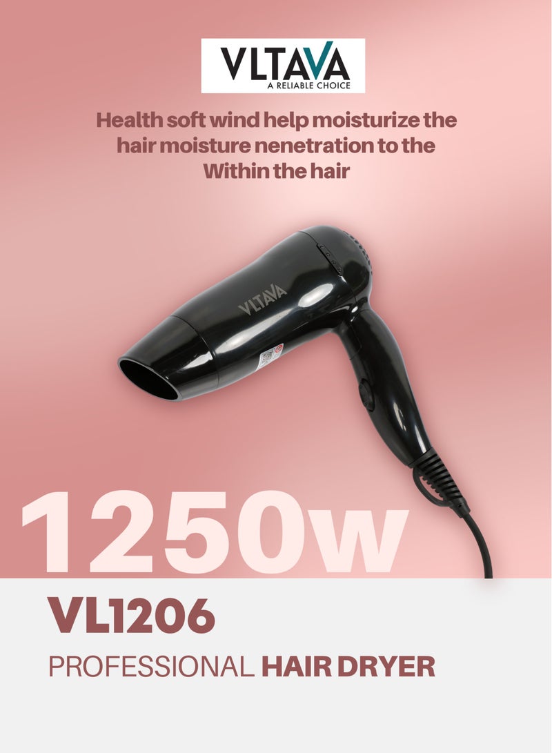VLTAVA Professional Hair Dryer 1250W with Hot & Cold Wind, Styling Nozzle & Finger Diffuser VL1206 - Image 5