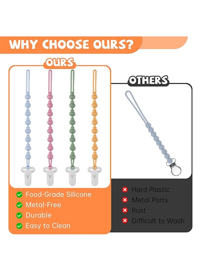جي دي عبوة من 4 مشابك لهاية من السيليكون الناعم المقاوم للصدأ، مشبك سلسلة لهاية مرن وآمن غذائياً بتصميم دائري أنيق، حامل لهاية من السيليكون مع خرزة واحدة للأطفال الرضع من الجنسين في مرحلة التسنين وحديثي الولادة. - Image 4