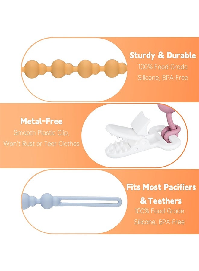 جي دي عبوة من 4 مشابك لهاية من السيليكون الناعم المقاوم للصدأ، مشبك سلسلة لهاية مرن وآمن غذائياً بتصميم دائري أنيق، حامل لهاية من السيليكون مع خرزة واحدة للأطفال الرضع من الجنسين في مرحلة التسنين وحديثي الولادة. - Image 3