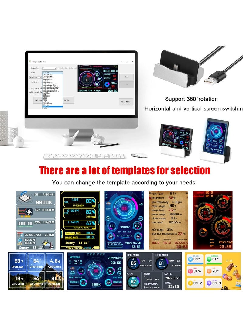 جنرال - شاشة عرض IPS مقاس 3.5 بوصة شاشة ثانوية USB أجهزة الكمبيوتر وحدة المعالجة المركزية وحدة معالجة الرسومات ذاكرة الوصول العشوائي القرص الصلب عرض الوقت والتاريخ تبديل الشاشة الأفقية الرأسية (C1420) - Image 1