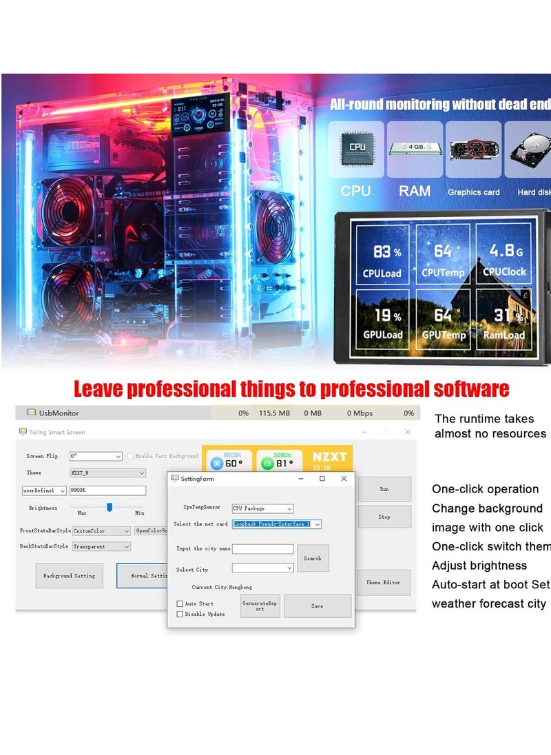 جنرال - شاشة عرض IPS مقاس 3.5 بوصة شاشة ثانوية USB أجهزة الكمبيوتر وحدة المعالجة المركزية وحدة معالجة الرسومات ذاكرة الوصول العشوائي القرص الصلب عرض الوقت والتاريخ تبديل الشاشة الأفقية الرأسية (C1420) - Image 1