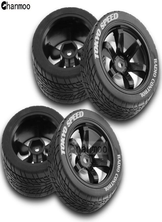 Chanmoo 1/10 RC On Road Tires and Plastic Drift Wheels 12mm Hex Rally Racing Tyres for 1:10 Scale Touring Street Car Tamiya TT01 TT02 XV01 TA06 A959 PTG2 144001 HPI KYOSHO HSP Traxxas 4PCS (Black) - Image 5