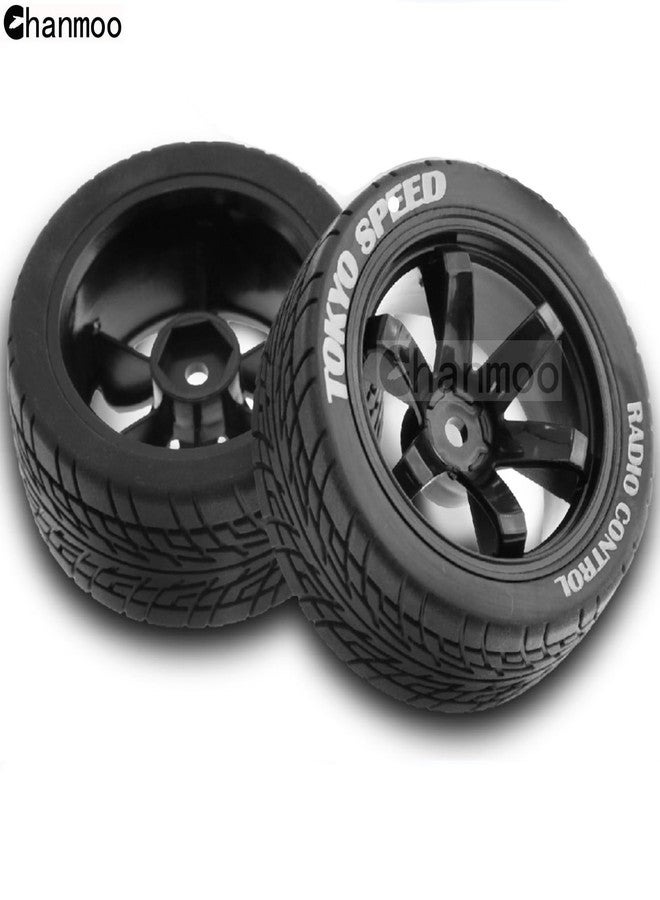 Chanmoo 1/10 RC On Road Tires and Plastic Drift Wheels 12mm Hex Rally Racing Tyres for 1:10 Scale Touring Street Car Tamiya TT01 TT02 XV01 TA06 A959 PTG2 144001 HPI KYOSHO HSP Traxxas 4PCS (Black) - Image 3