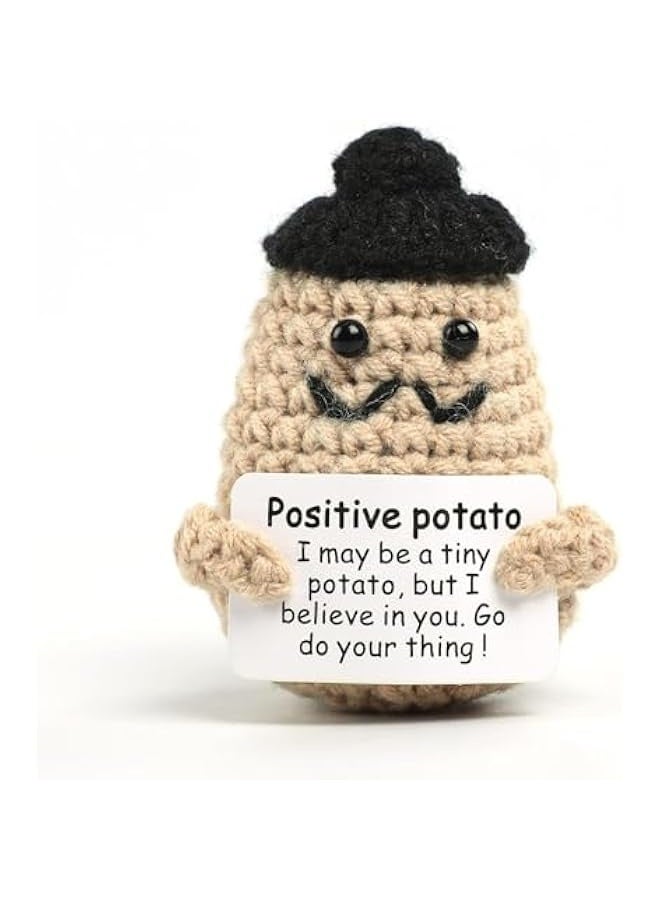 NIBEMINENT Funny Positive Potato Crochet Dolls, Mini Cute Funny Positive Life Potato, 3inch Knitted Wool Crochet Potato Doll with Positive Cards, Gift Home Decor Funny Gifts for Boy Girl - Image 1