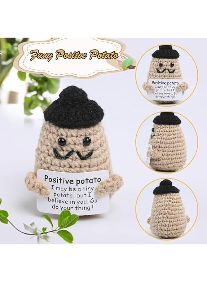 NIBEMINENT Funny Positive Potato Crochet Dolls, Mini Cute Funny Positive Life Potato, 3inch Knitted Wool Crochet Potato Doll with Positive Cards, Gift Home Decor Funny Gifts for Boy Girl - Image 2