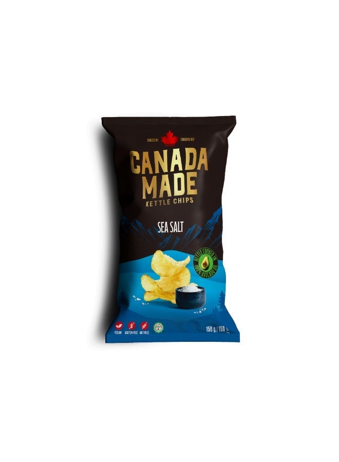 Canada Made Healthy Snacks - 100% Avocado Oil Kettle Cooked Potato Chips - Sea Salt Flavor, Vegan, Gluten Free, Nut Free Healthy Chips - Made in Canada Snacks - 150g Bag - Image 1