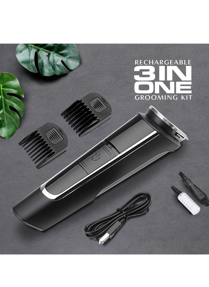 Mr. Light - 3 In 1 Rechargeable Grooming Kit Beard Trimmer Stainless Steel Blades Precision Cutting 10 Length Settings 45 Minutes Usage 2 Combs - Image 1