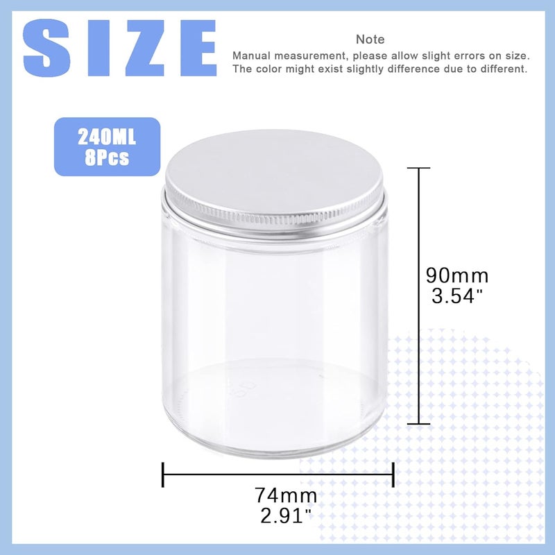 Glarks 8 Pack 6oz Glass Jars with Lids, Round Clear Glass Jars with Inner Liner and Silver Lids for Storing Creams, Beauty Products, Cosmetic and Ointments - Image 2