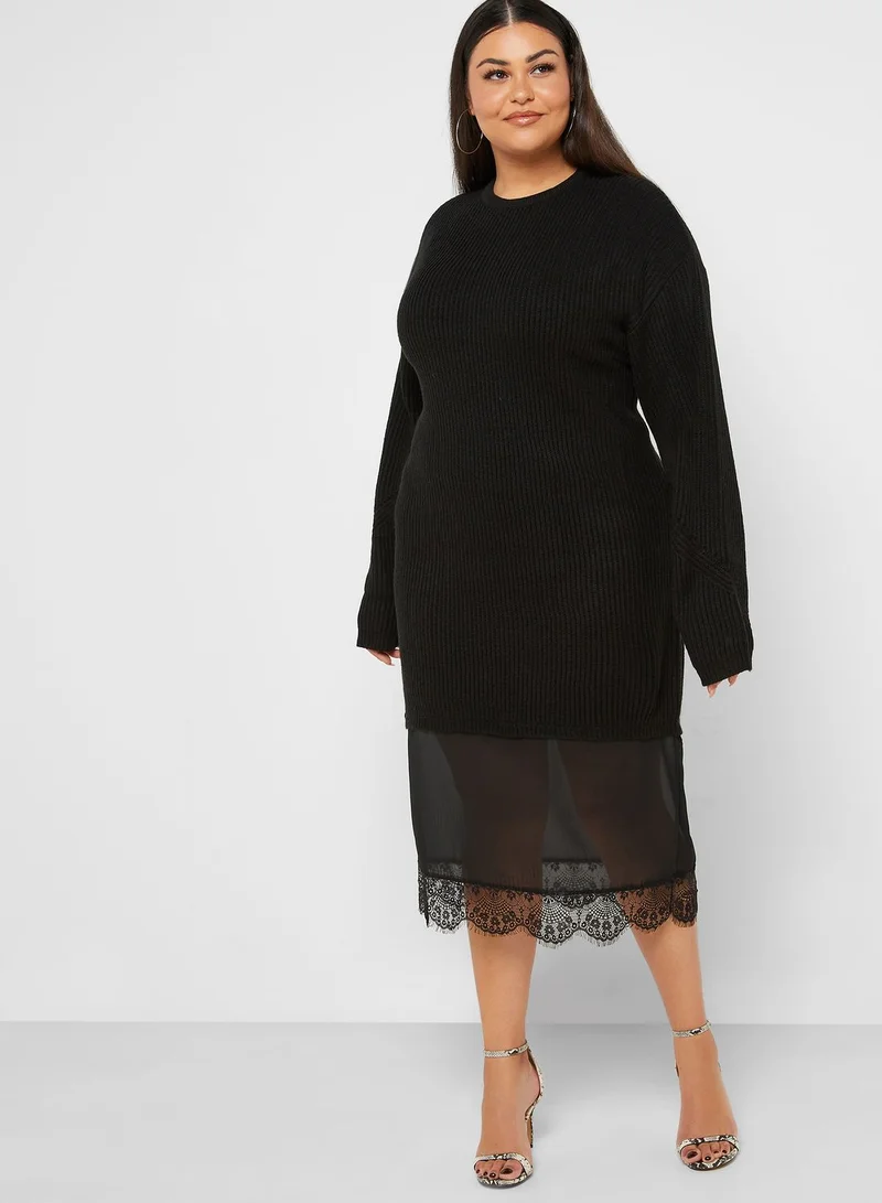 LOST INK PLUS Lace Detail Sweater Dress
