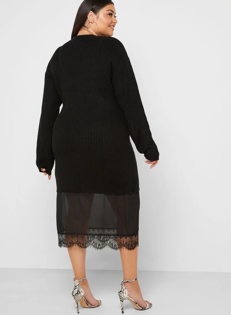 LOST INK PLUS Lace Detail Sweater Dress