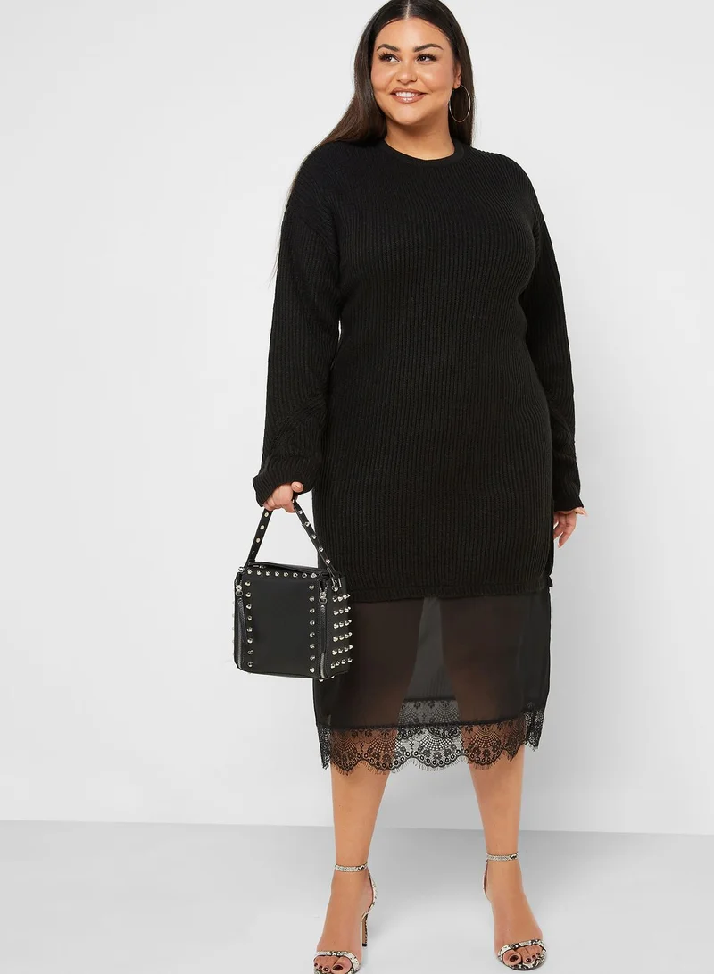 LOST INK PLUS Lace Detail Sweater Dress