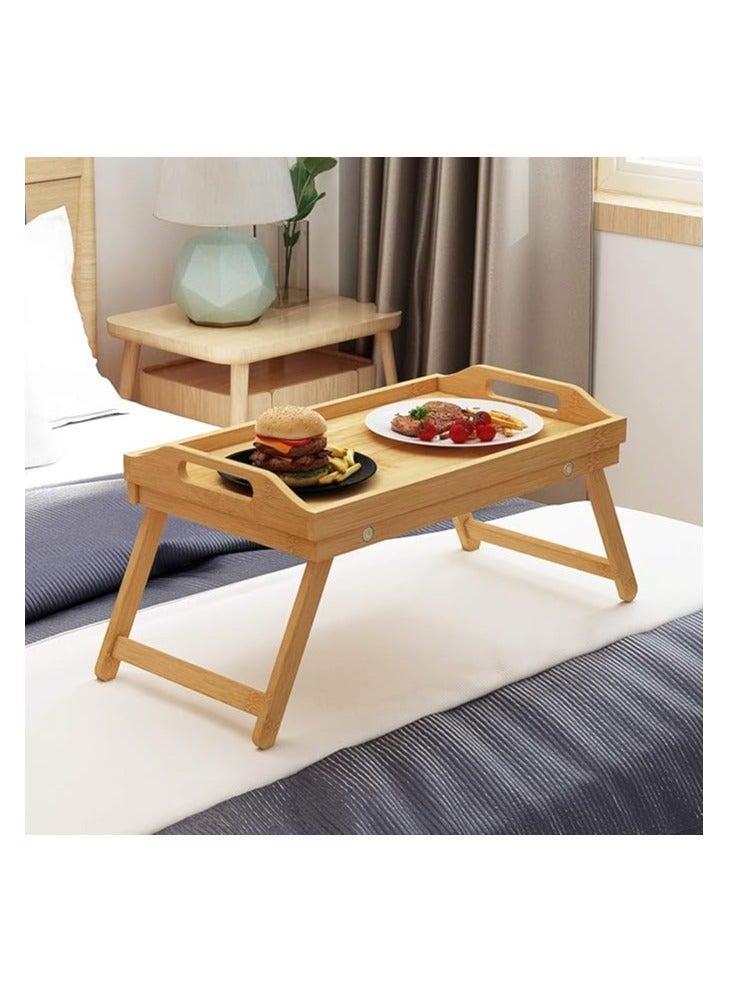 Portable Breakfast Bed Tray, Laptop Tea and Food Table with Foldable Legs, Made of Wood - Image 1