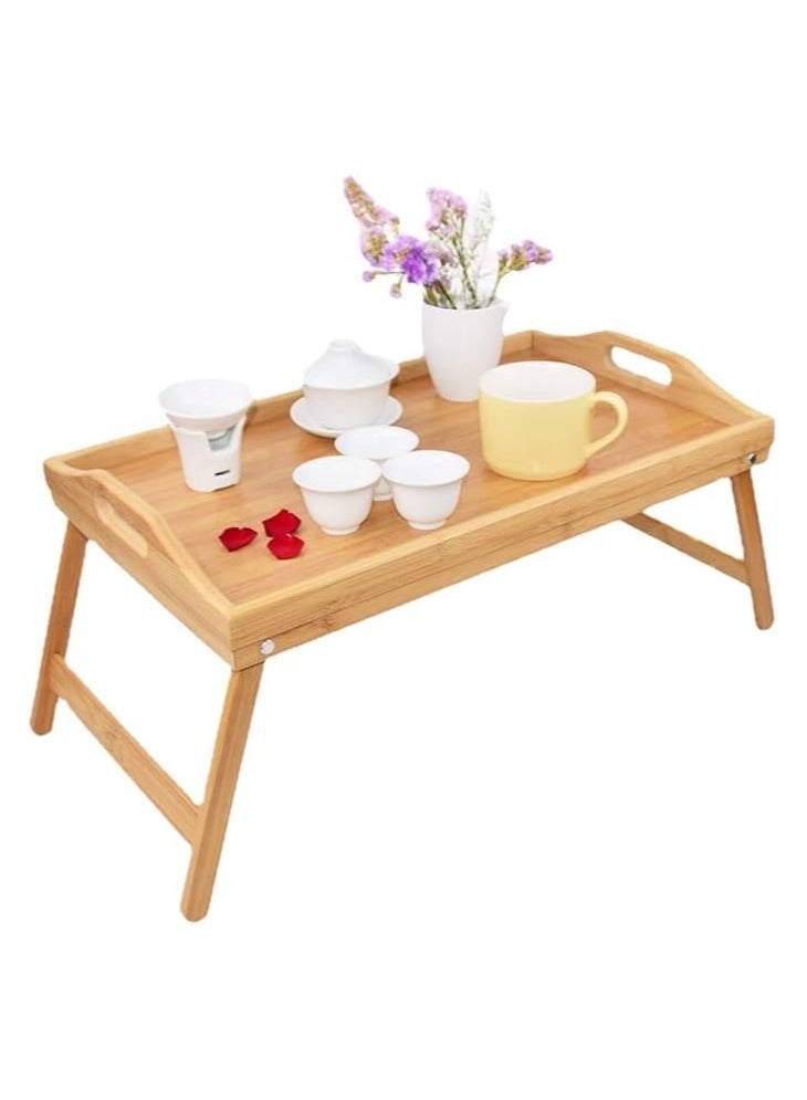 Portable Breakfast Bed Tray, Laptop Tea and Food Table with Foldable Legs, Made of Wood - Image 4