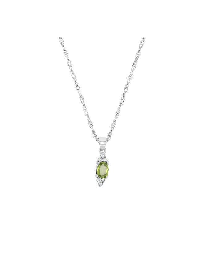 925 Silver Pendant with Natural Green Peridot Oval Mixed Cut