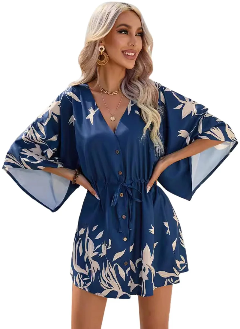 YUNIQEE Blue Printed Fit & Flare Dress