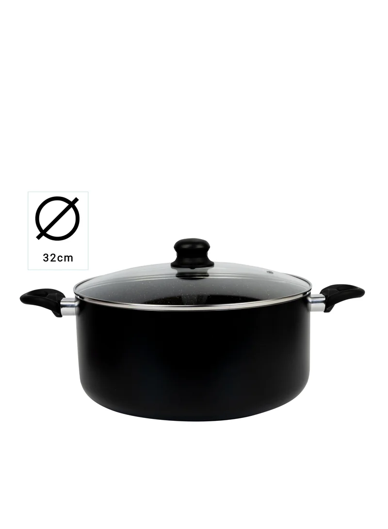 Wilson Casserole with Glass Lid – Durable Marble Nonstick Coating, Aluminum – Compatible with Gas, Induction & Ceramic Hobs – Induction Base – 32 x 14 cm