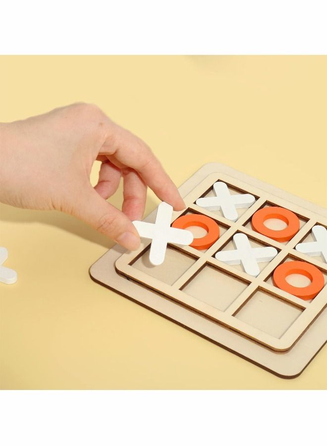 Tic-Tac-Toe Game Toy, Classic Wooden Checkerboard Educational Family Game Toys Set, Portable Casual Tabletop Game for Adults and Kids, Party Classroom Games (White and Orange) - Image 2