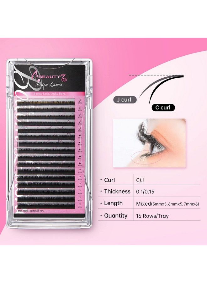 Beauty7 صينية تمديد رموش فردية مزيفة تحت القاع بحجم مختلط، ماتي، صناعية، كيرل J، سمك 0.15 مم، طول 5 6 7 مم - Image 5