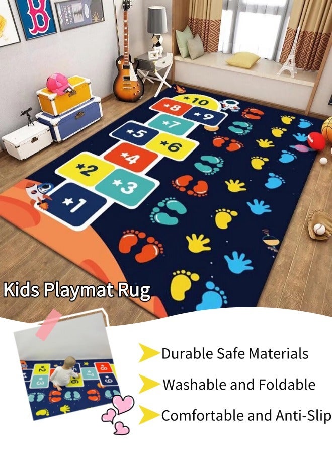 Kids Play Rug, Soft Crystal Rugs, Comfortable and Anti-Slip, Washable and Foldable, Hopscotch Game Rugs, Play Area Rugs, Educational Learning Numbers Floor Carpet , Home Decor Rug, For Kids Room/Bedroom/Nursery Room Decor 80*120 Cm  - Image 1