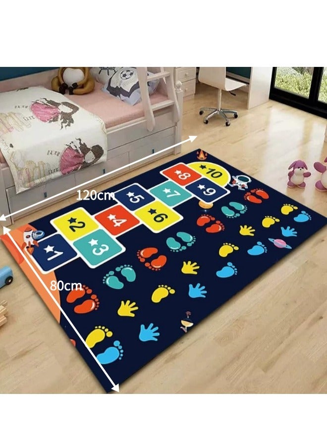 Kids Play Rug, Soft Crystal Rugs, Comfortable and Anti-Slip, Washable and Foldable, Hopscotch Game Rugs, Play Area Rugs, Educational Learning Numbers Floor Carpet , Home Decor Rug, For Kids Room/Bedroom/Nursery Room Decor 80*120 Cm  - Image 2