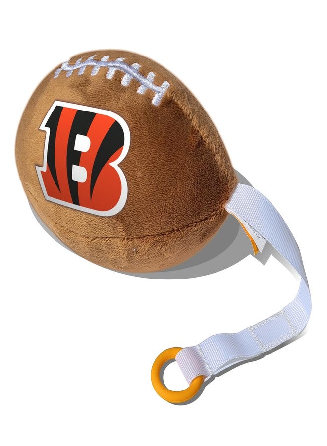 Smilo Cincinnati Bengals Plush Football Pacifier Holder by Smilo - Officially Licensed NFL Soother Holder - Soft Plush Toy and Dummy Holder - Fits Any Pacifier - Stroller Accessory & Newborn Essential - Image 1