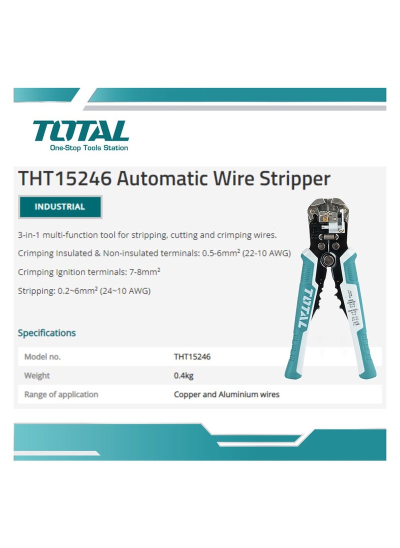 TOTAL - TOTAL Automatic Wire Stripper 3 in 1 Tool for Precise Wire Stripping, Cutting & Crimping THT15246 - Image 1