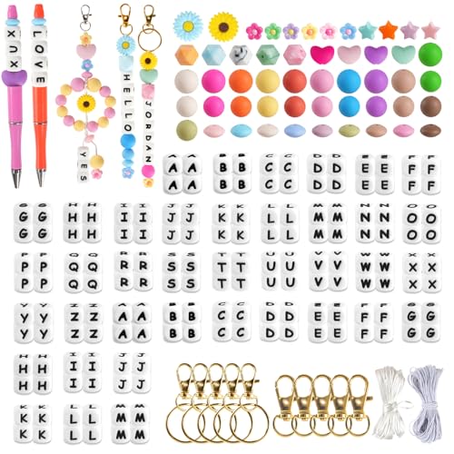 CUPLOOV 239Pcs Silicone Beads for Keychain Making, 12mm Silicone Letter Beads Bulk, 12mm 15mm Round Rubber Bead Bracelet Kit for Pens, Necklace, Jewelry Making DIY Crafts Gifts (Multicolor) - Image 1