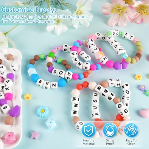 CUPLOOV 239Pcs Silicone Beads for Keychain Making, 12mm Silicone Letter Beads Bulk, 12mm 15mm Round Rubber Bead Bracelet Kit for Pens, Necklace, Jewelry Making DIY Crafts Gifts (Multicolor) - Image 5