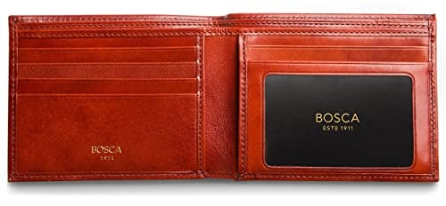 Bosca Men's Leather Wallet RFID Blocking - Bifold Executive Men's Wallet with 5 Card Slots, ID Window & Divided Currency Well - Genuine Old Leather, Ideal Gift Wallet for Men, Cognac Brown - Image 4