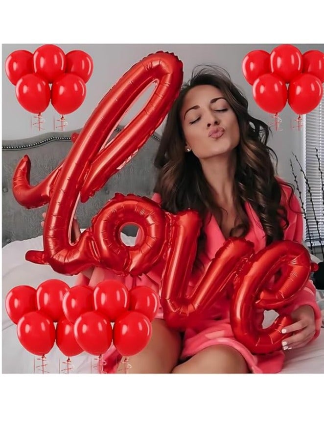 بالونات حمراء مع كلمة Love ، 16 قطعة بالونات حمراء من اللاتكس للديكور، بالونات رومانسية للخطوبة والزفاف، بالونات لتزيين السرير - Image 1