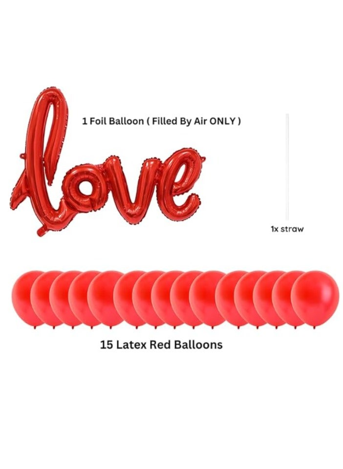 بالونات حمراء مع كلمة Love ، 16 قطعة بالونات حمراء من اللاتكس للديكور، بالونات رومانسية للخطوبة والزفاف، بالونات لتزيين السرير - Image 2