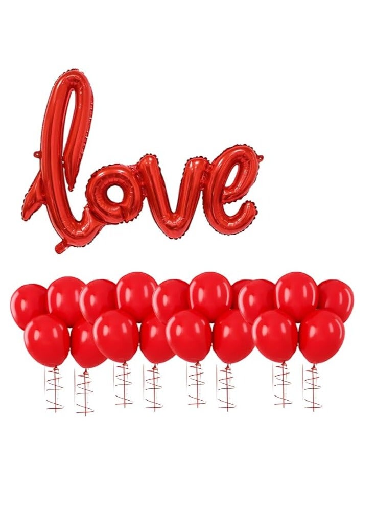 بالونات حمراء مع كلمة Love ، 16 قطعة بالونات حمراء من اللاتكس للديكور، بالونات رومانسية للخطوبة والزفاف، بالونات لتزيين السرير - Image 3