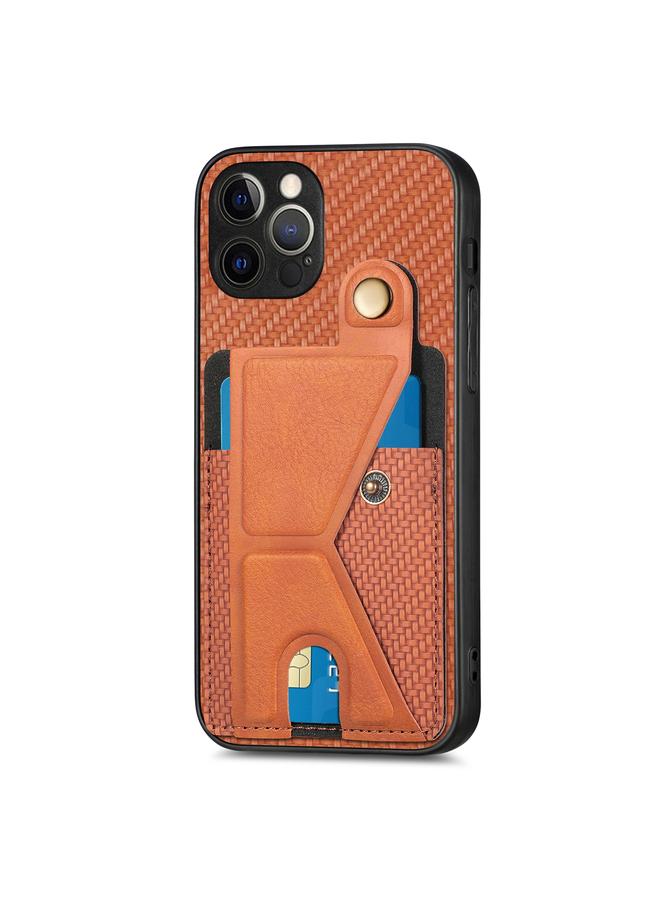 Zaboon Case For iPhone 12 Pro Max Carbon Fiber Wallet Flip Card K-shaped Holder Phone Case - Image 2
