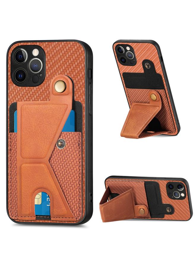 Zaboon Case For iPhone 12 Pro Max Carbon Fiber Wallet Flip Card K-shaped Holder Phone Case - Image 1