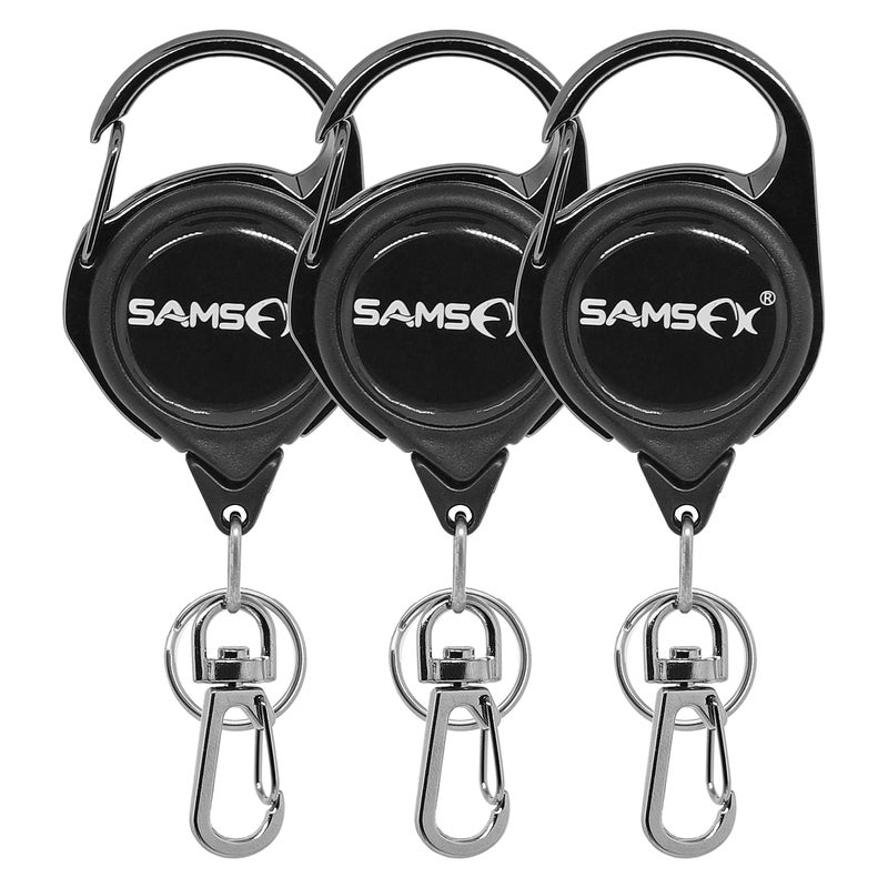 SAMSFX Fly Fishing Zinger Retractor for Anglers Vest Pack Tool Gear Assortment Combo 3pcs in Pack (Carabiner Retractors, 24" Nylon Cord, Rotating Clip)