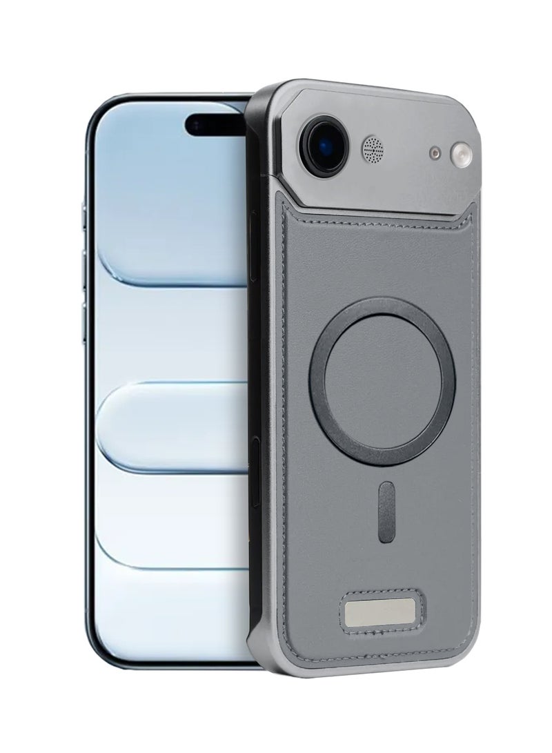 دبليو تيك غلاف معدني بدون إطار لجهاز آيفون Air 5G من أبل لعام 2025 جلد نباتي يدعم ماجسيف صلبة (MCMPMN) - رمادي - Image 1