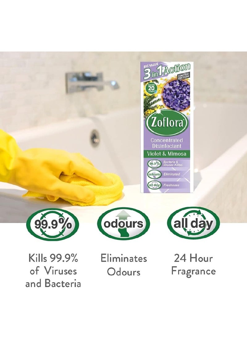 Zoflora Zoflora Concentrated Multipurpose Disinfectant & Odor Eliminator, 3 in 1 Action, 500ml, Violet & Mimosa, Effective against bacteria & Viruses.  - Image 2
