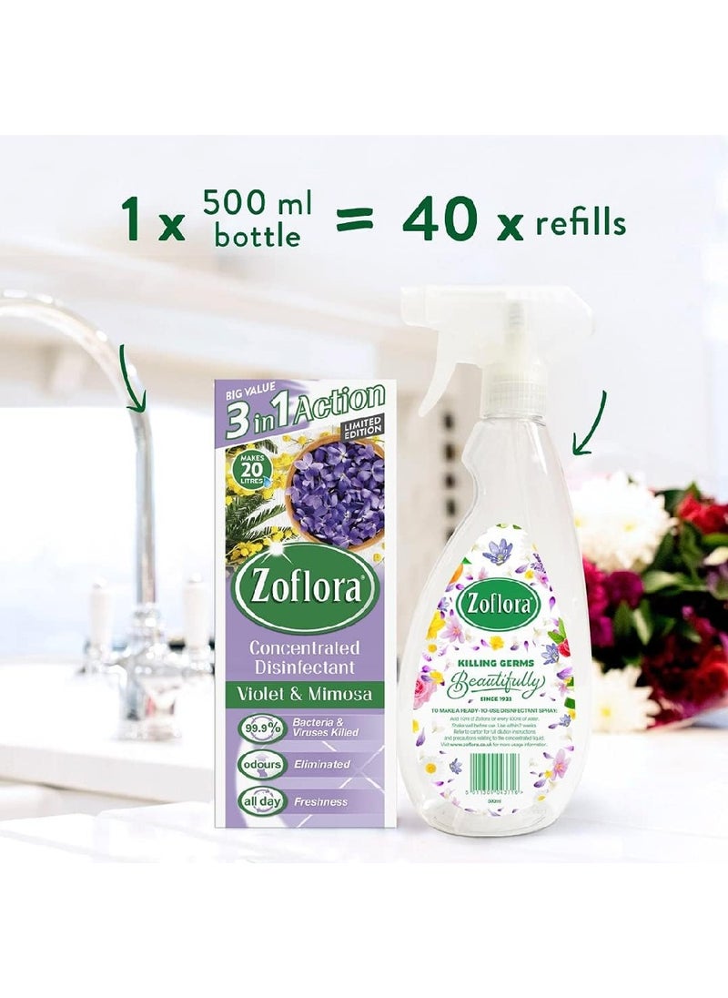 Zoflora Zoflora Concentrated Multipurpose Disinfectant & Odor Eliminator, 3 in 1 Action, 500ml, Violet & Mimosa, Effective against bacteria & Viruses.  - Image 3