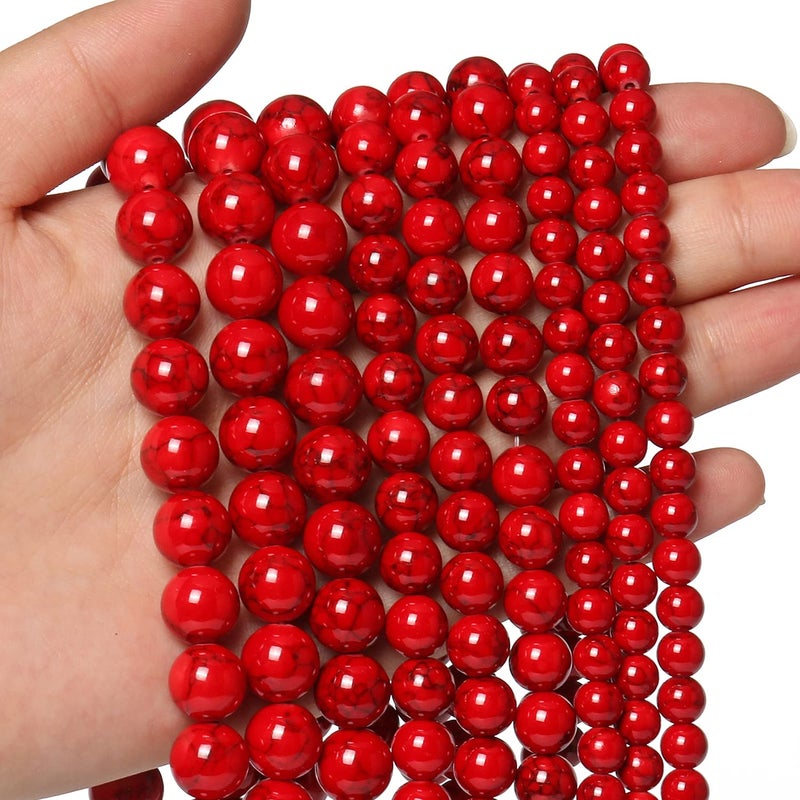 35pcs 10mm Red Beads Red Turquoise Bead Crystal Gemstone Beads for Bracelets Natural Stone Beads for Jewelry Making DIY Bracelet Necklace