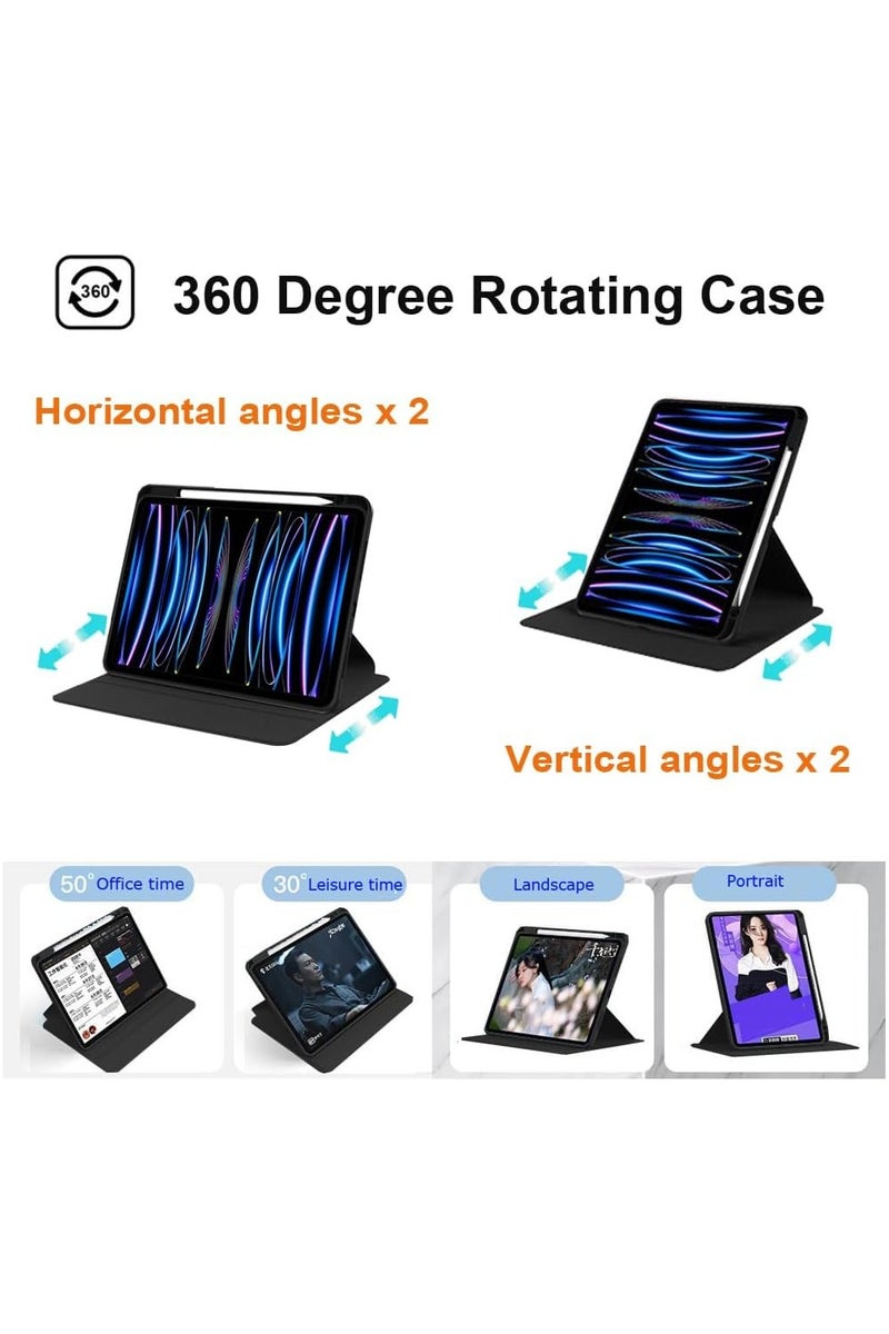 LEDIN Rotating Case for iPad Pro 12.9-Inch (2021), with Pencil Holder,360 Degree Rotation Protective Stand Slim Cover Clear Back, Auto Wake/Sleep (iPad Pro 12.9) - Image 3